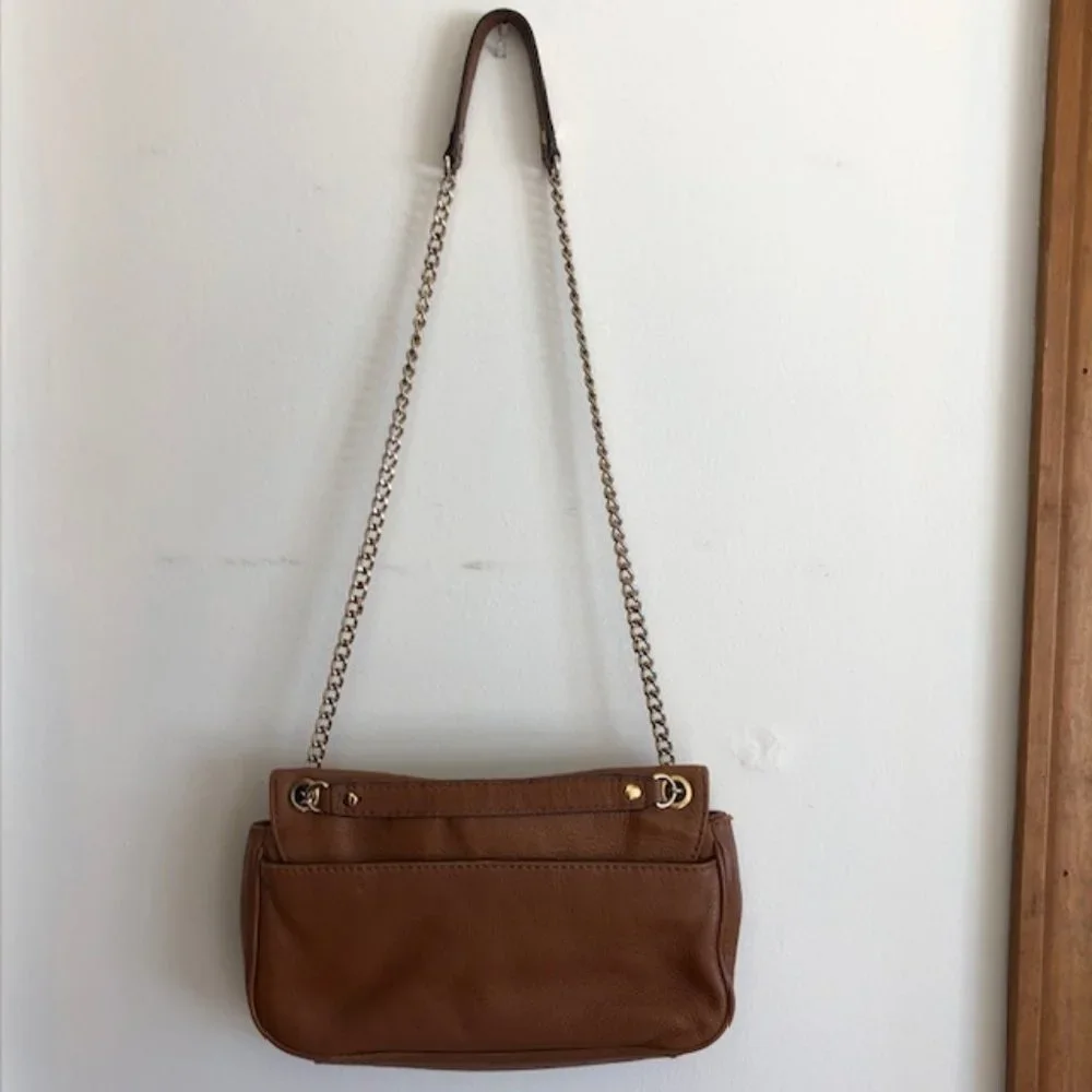 MICHAEL KORS Fulton Small Brown Gold Chain Shoulder Flap Bag